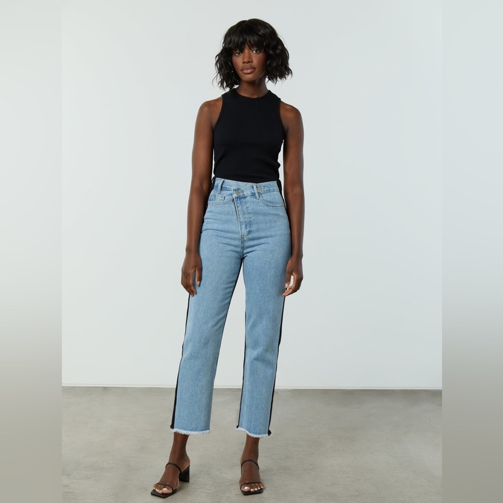Oak + Fort Crossover Front Straight Leg Jeans - blue and black - M - Picture 2 of 6